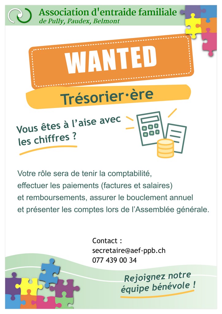 On recherche un·e trésorier·ère On recherche un·e trésorier·ère
